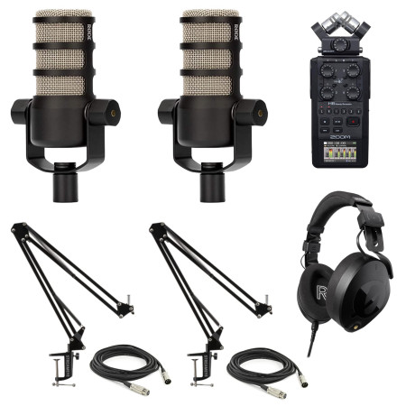 RODE PodMic 2-Person Podcasting Microphone Kit with 2 Tabletop Stands & 2 XLR Cables